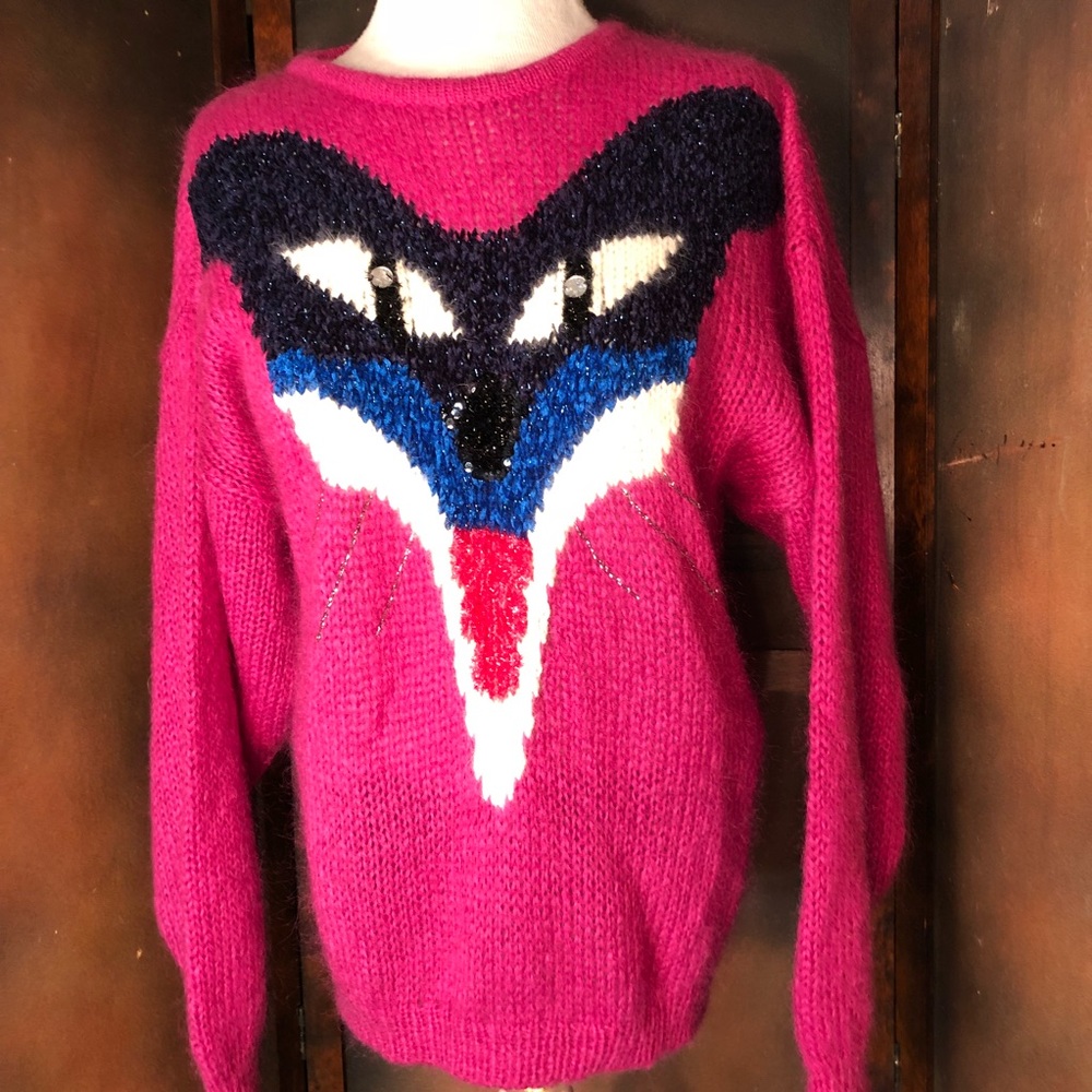 Mohair Monster Motif Hot Pink Sweater Size Medium
